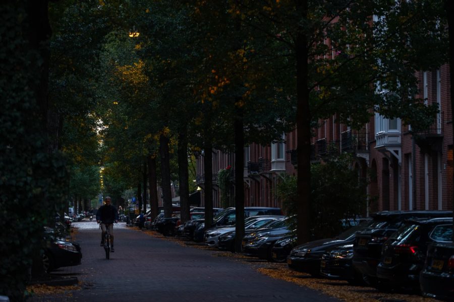 Okolice Vondelparku o zmierzchu, Amsterdam